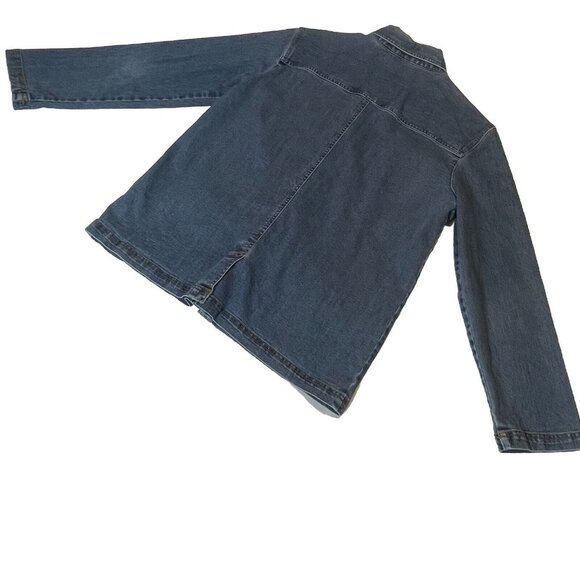 Erika Stretch Blue Cotton Denim Women’s Jeans Jacket Small Metal Button Up - Picture 3 of 6